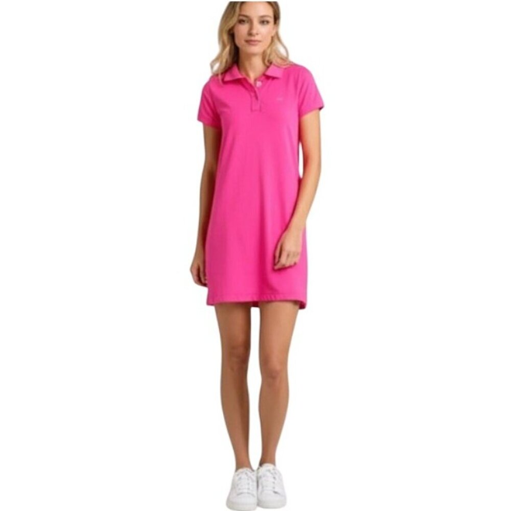 Vineyard Vines Embroidered Henley Polo Shirt Dress Cap Sleeve Pink Women's Small - Picture 1 of 13